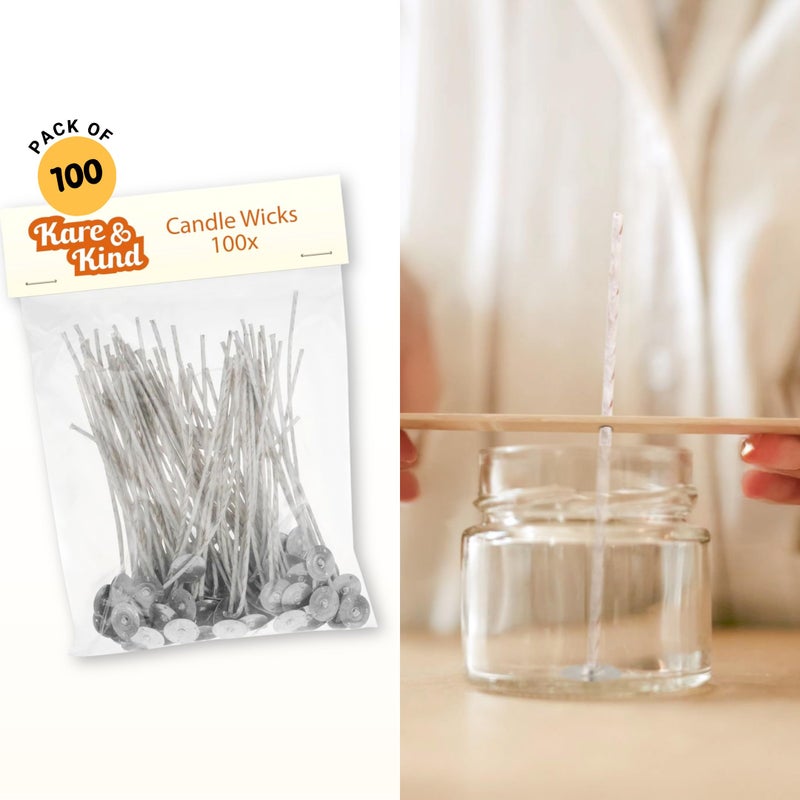 Kare Kind Candle Wicks for Candle Making - 100 Pieces - Coated with Natural Soy Wax, Low Smoke - Cotton Threads Woven with Paper - Contains No Lead, Zinc or Other Metals - Ready to Use - Image 5